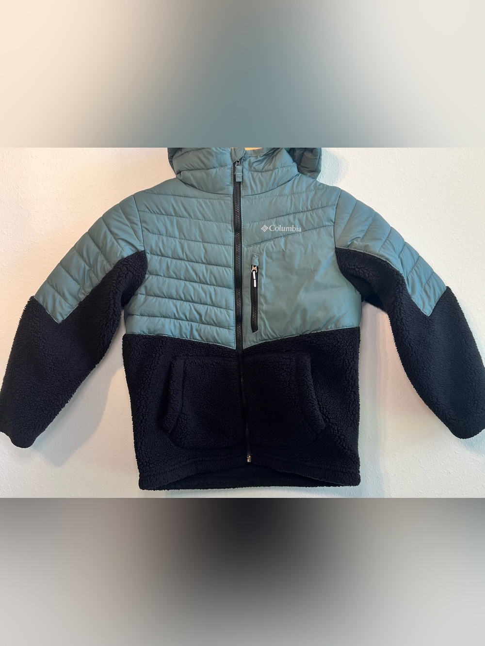 Columbia Boys' Powder Lite Novelty Hooded Jacket, Size S (8), Teal & Black